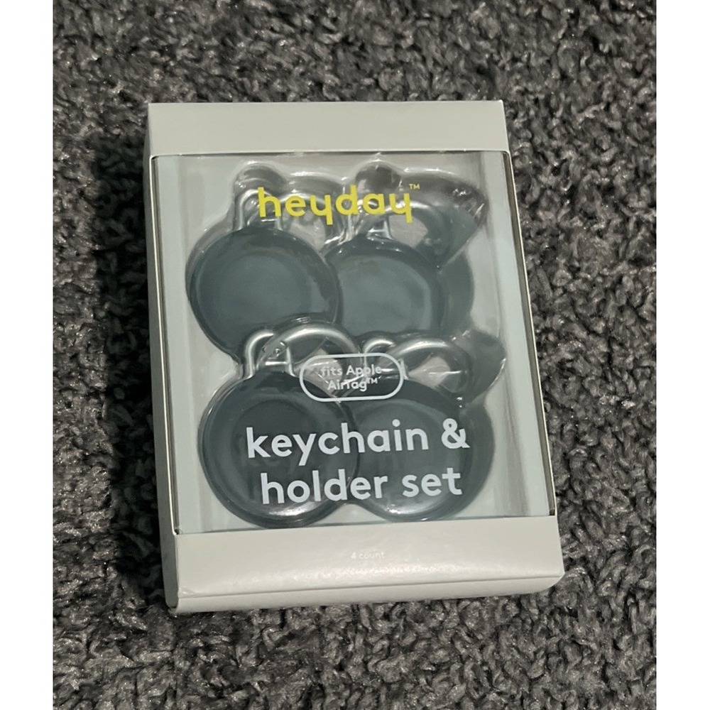 APPLE AIR TAG 4 PACK KEYCHAIN & HOLDER SET BLACK- heyday- NEW‎